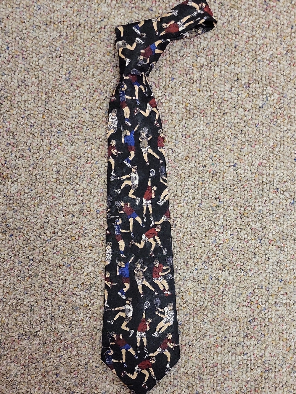 Executive Collections Men's Black Novelty Tennis Player Print Tie Academia